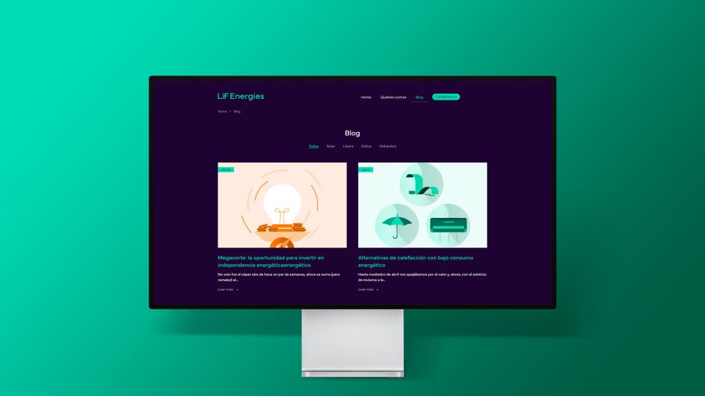 Diseño web para LIFenergies - Productos de enregia renovable Chile