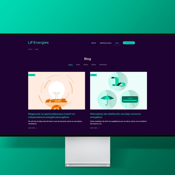 Diseño web para LIFenergies - Productos de enregia renovable Chile